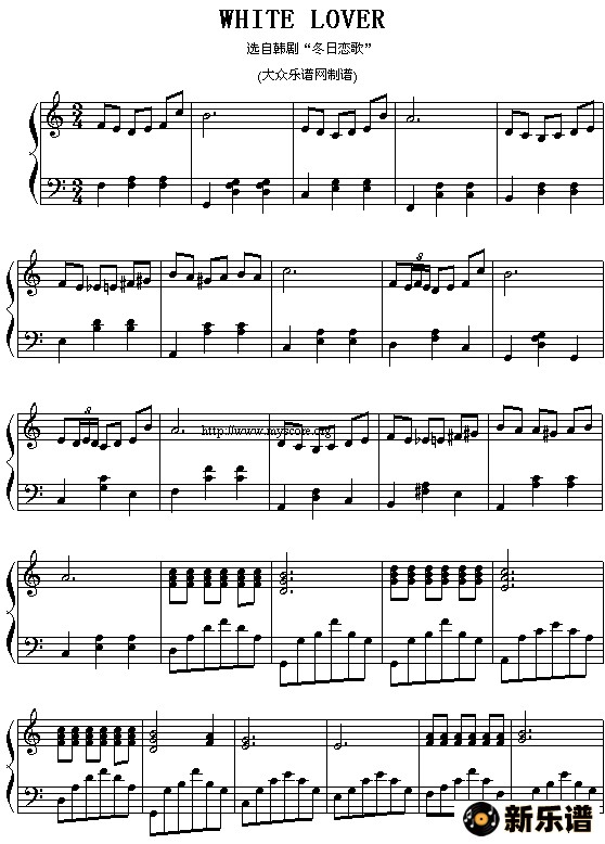 歌曲White lover(《冬日恋歌》插曲)的简谱歌谱下载