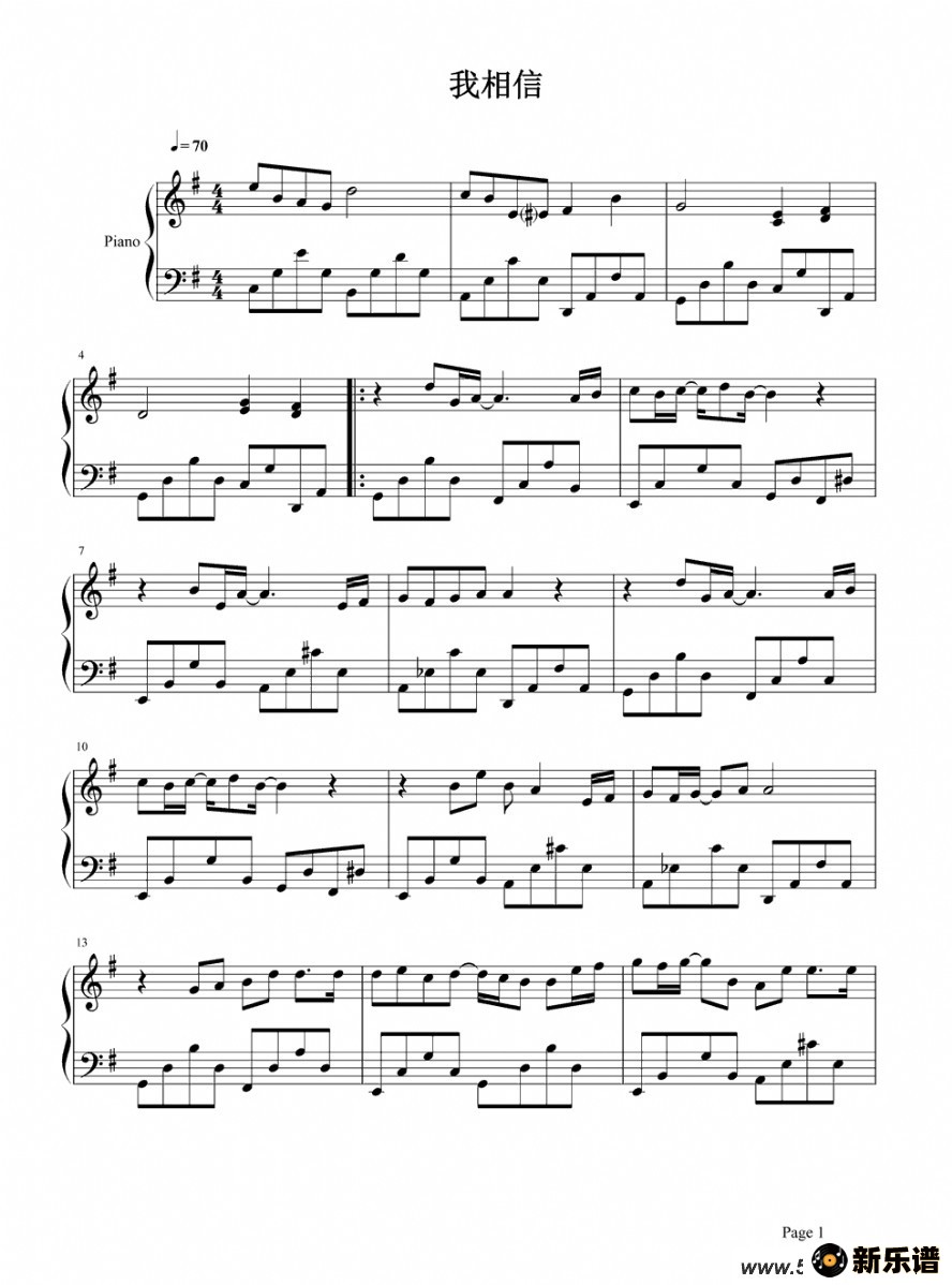 歌曲I Believe的简谱歌谱下载