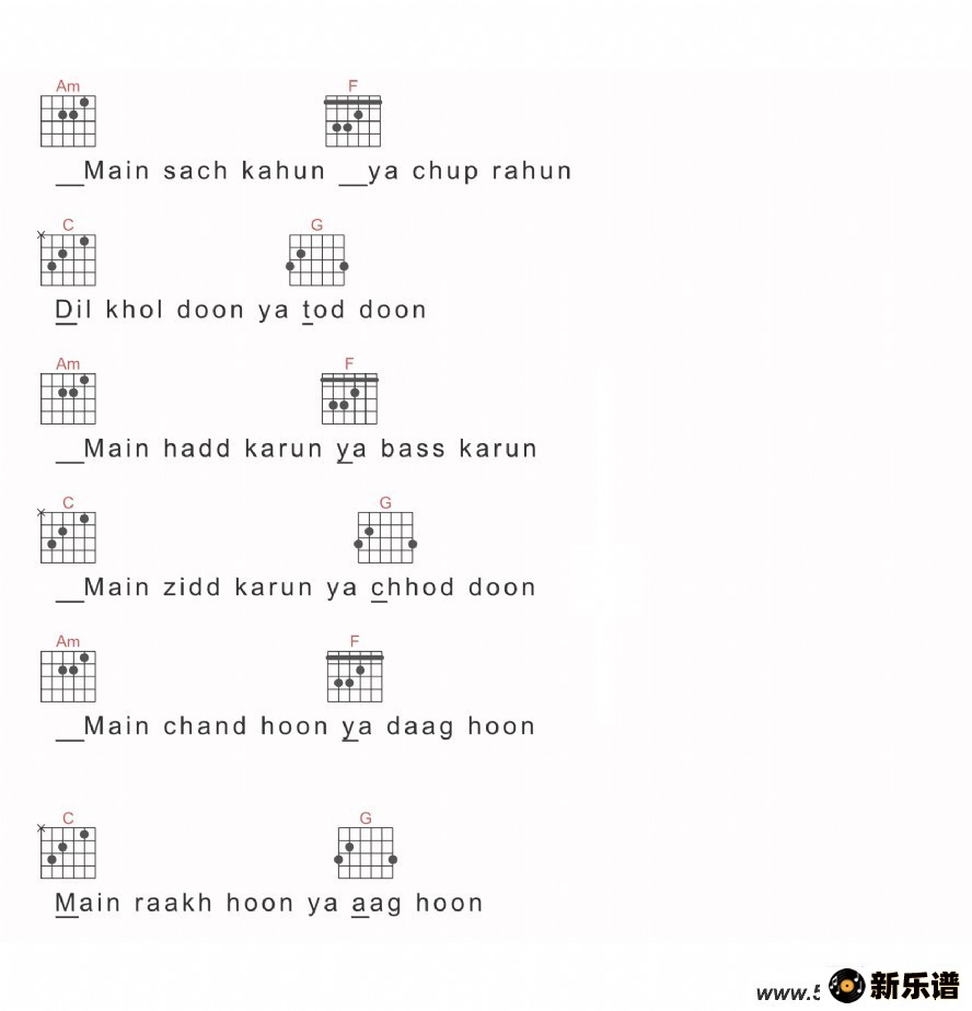 歌曲Main Kaun Hoon(电影《神秘巨星》插曲)的简谱歌谱下载