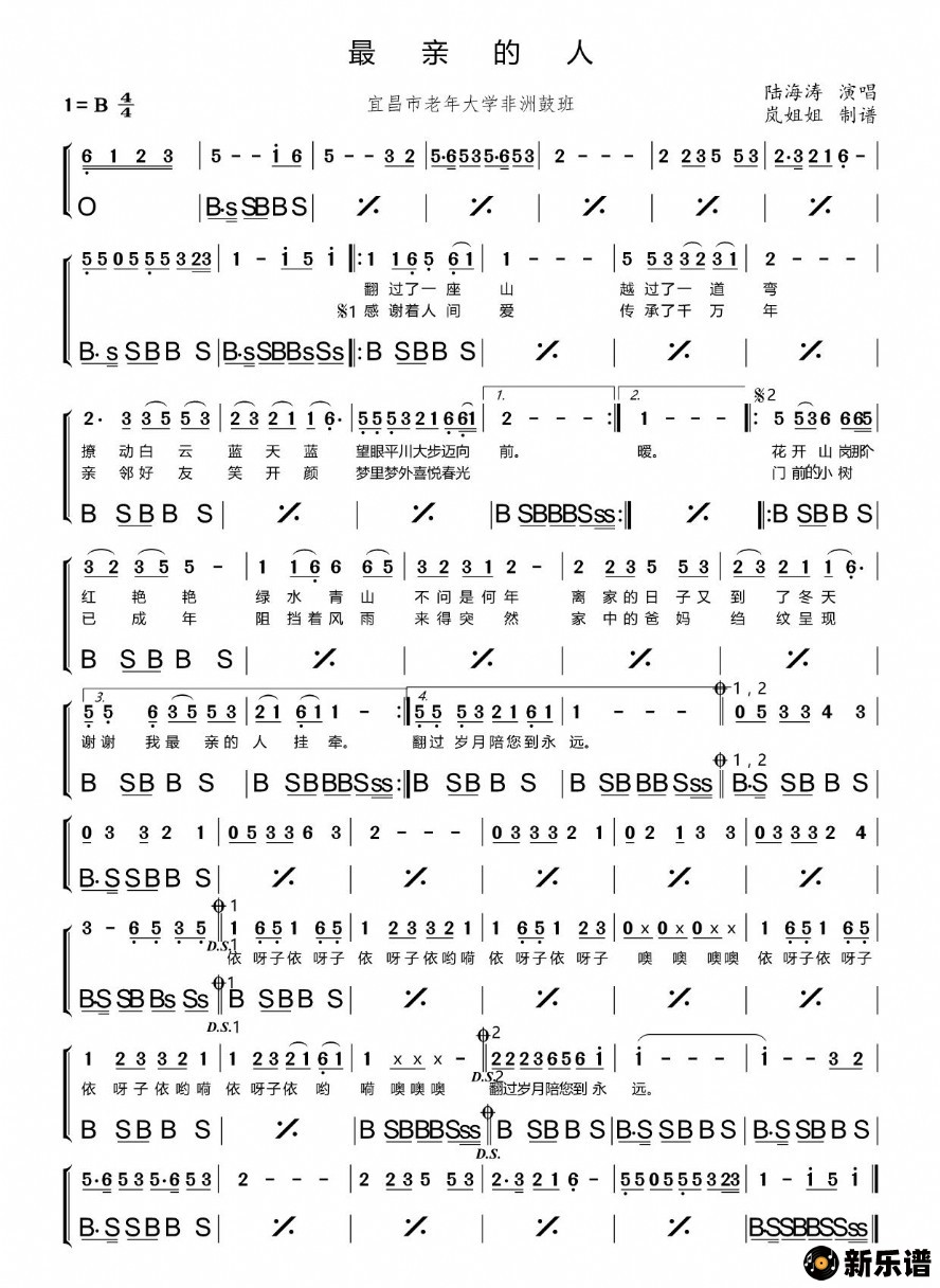 歌曲最亲的人（非洲鼓谱）的简谱歌谱下载