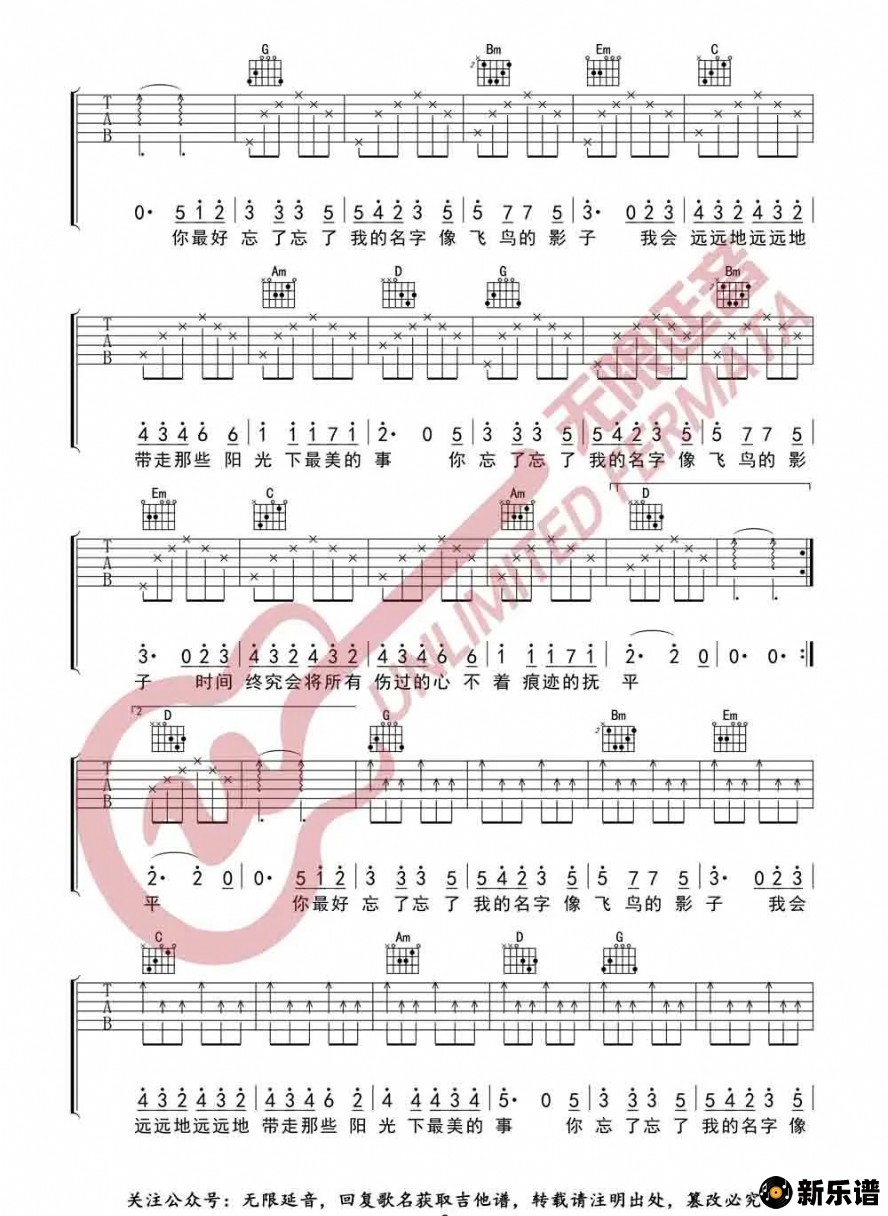 歌曲飞鸟的影子的简谱歌谱下载