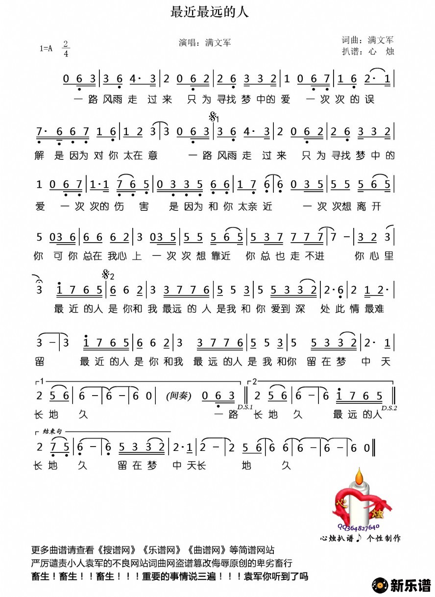 歌曲最近最远的人的简谱歌谱下载