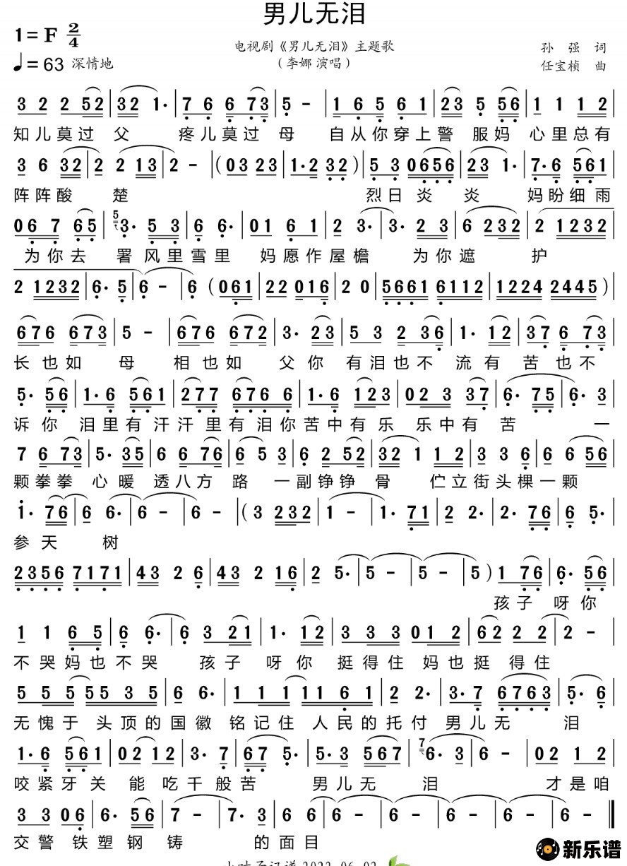 歌曲男儿无泪（电视剧《男儿无泪》主题歌）的简谱歌谱下载