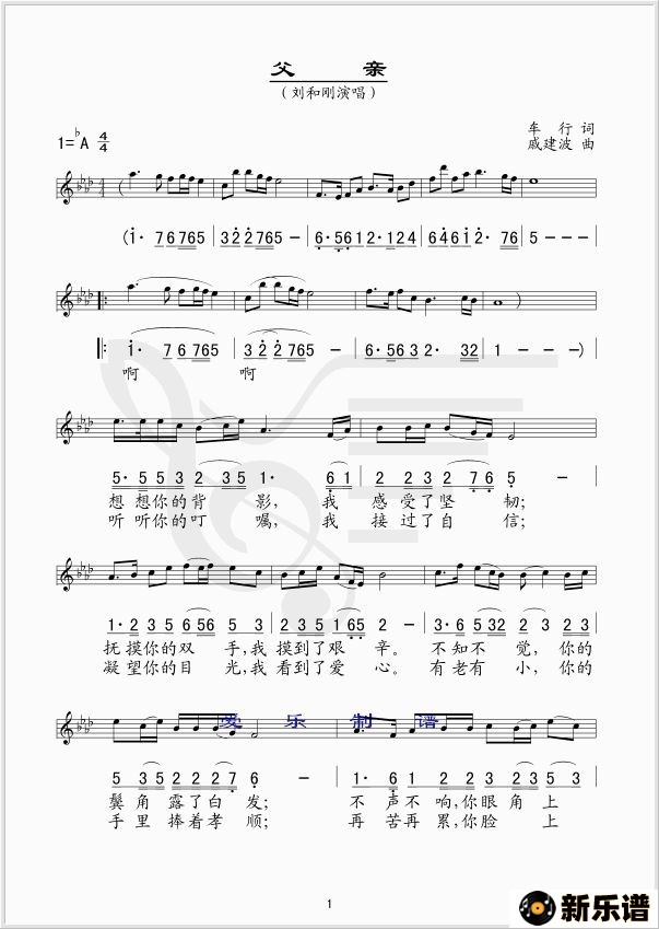 歌曲父亲的简谱歌谱下载