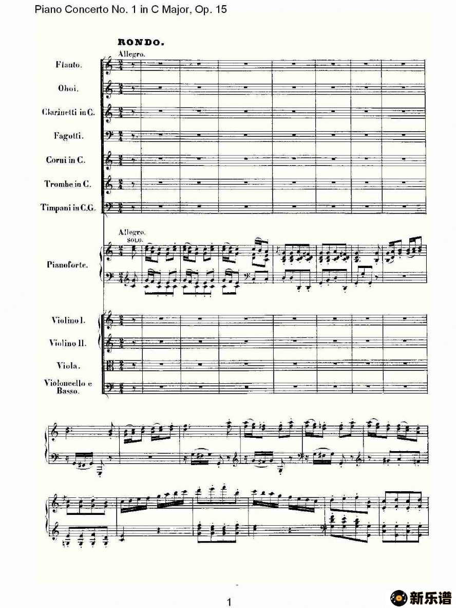 歌曲c大调钢琴第一协奏曲 op.15 第三乐章的简谱歌谱下载