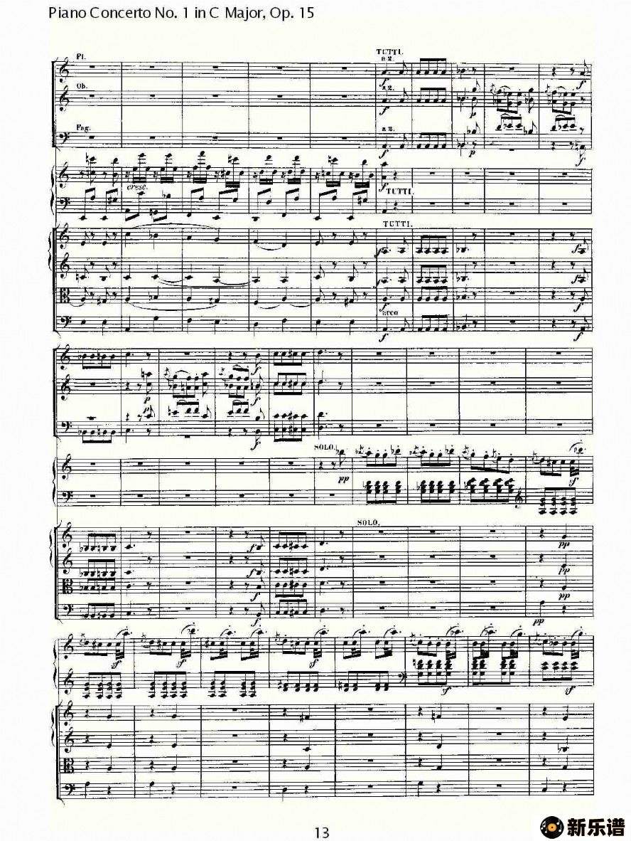 歌曲c大调钢琴第一协奏曲 op.15 第三乐章的简谱歌谱下载