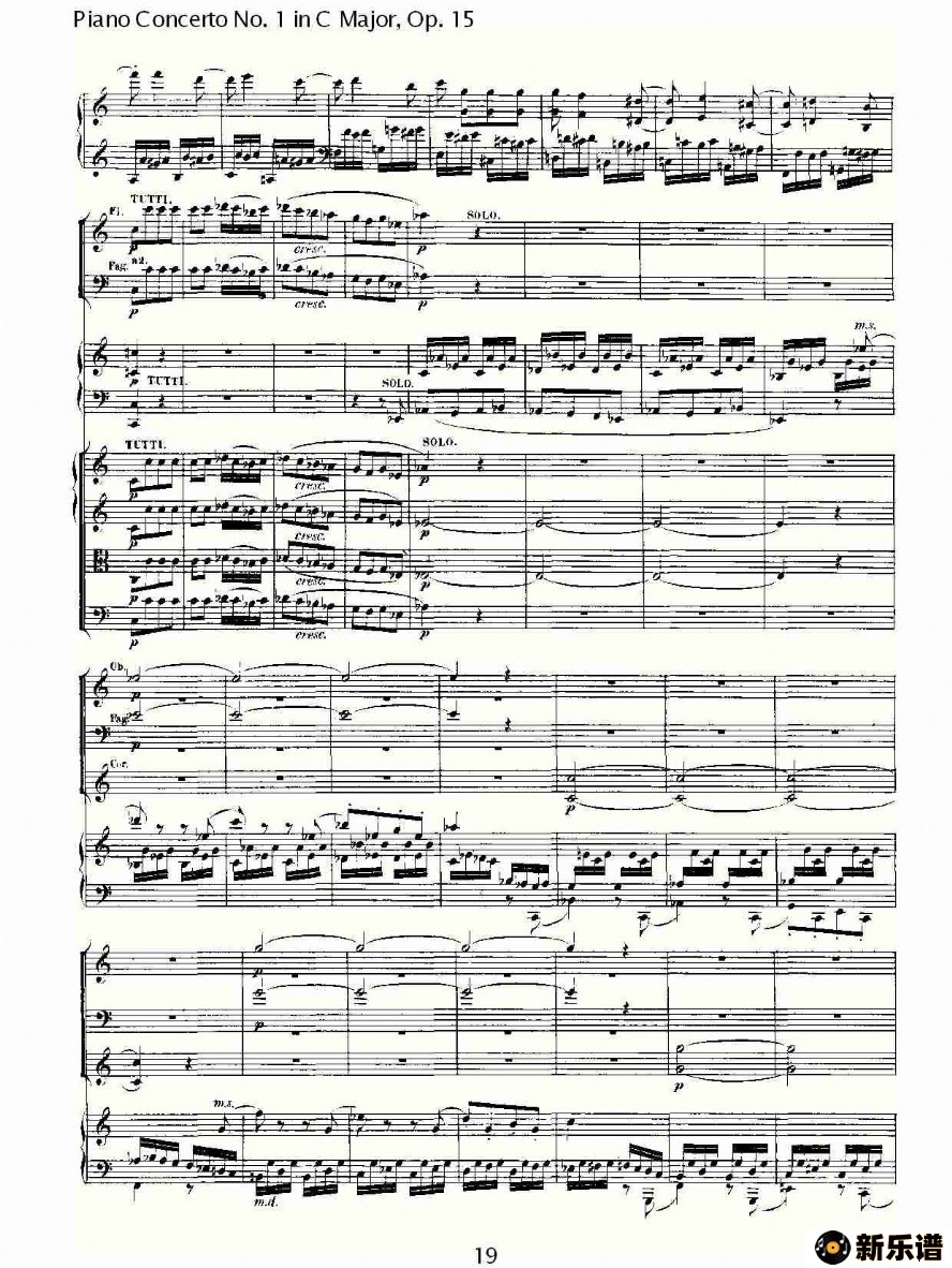 歌曲c大调钢琴第一协奏曲 op.15 第三乐章的简谱歌谱下载