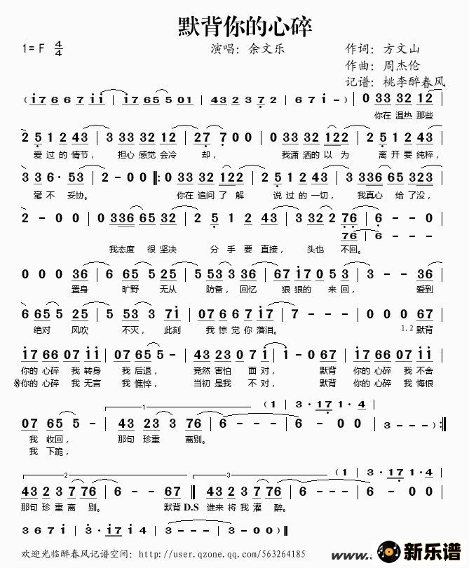 歌曲默背你的心碎的简谱歌谱下载