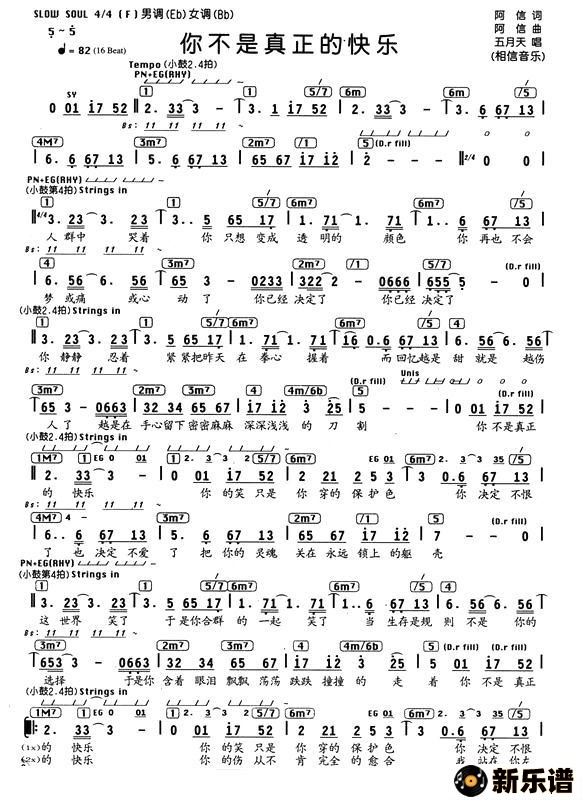 歌曲你不是真正的快乐的简谱歌谱下载