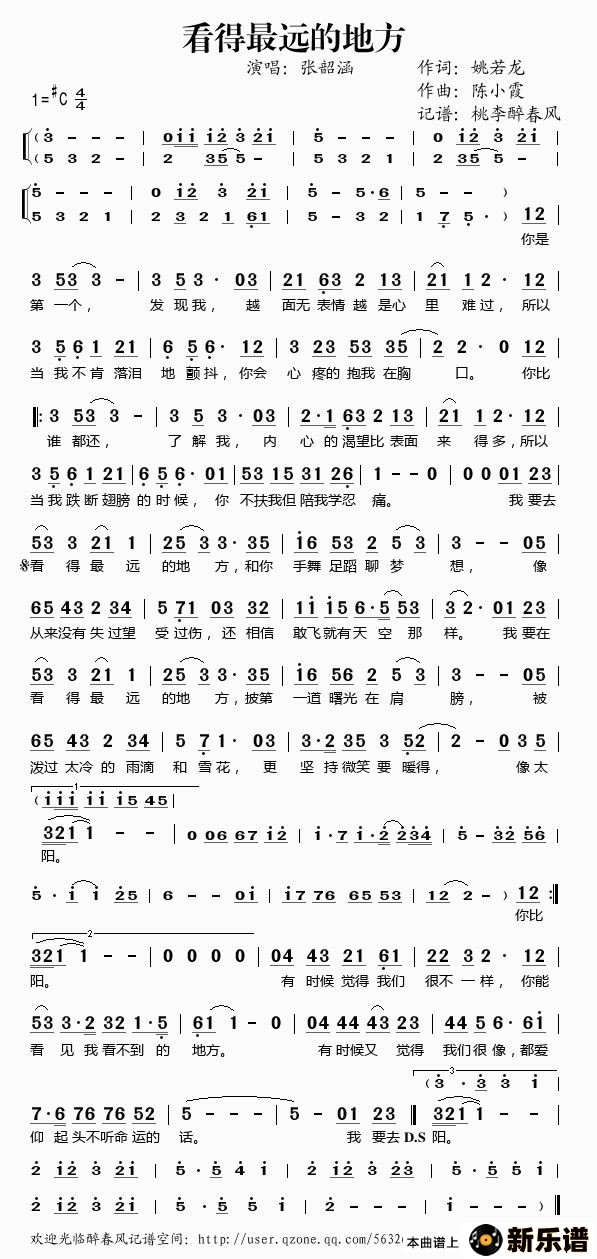 歌曲看得最远的地方的简谱歌谱下载