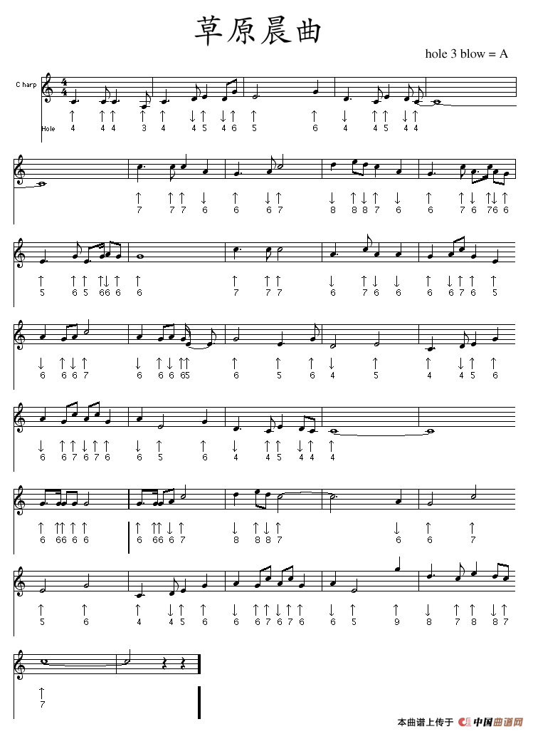 歌曲草原晨曲的简谱歌谱下载