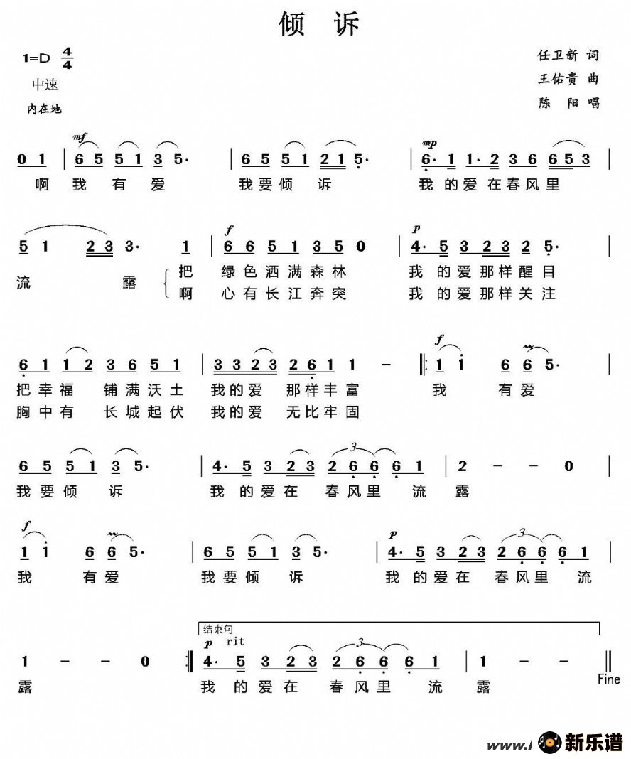 歌曲倾诉的简谱歌谱下载