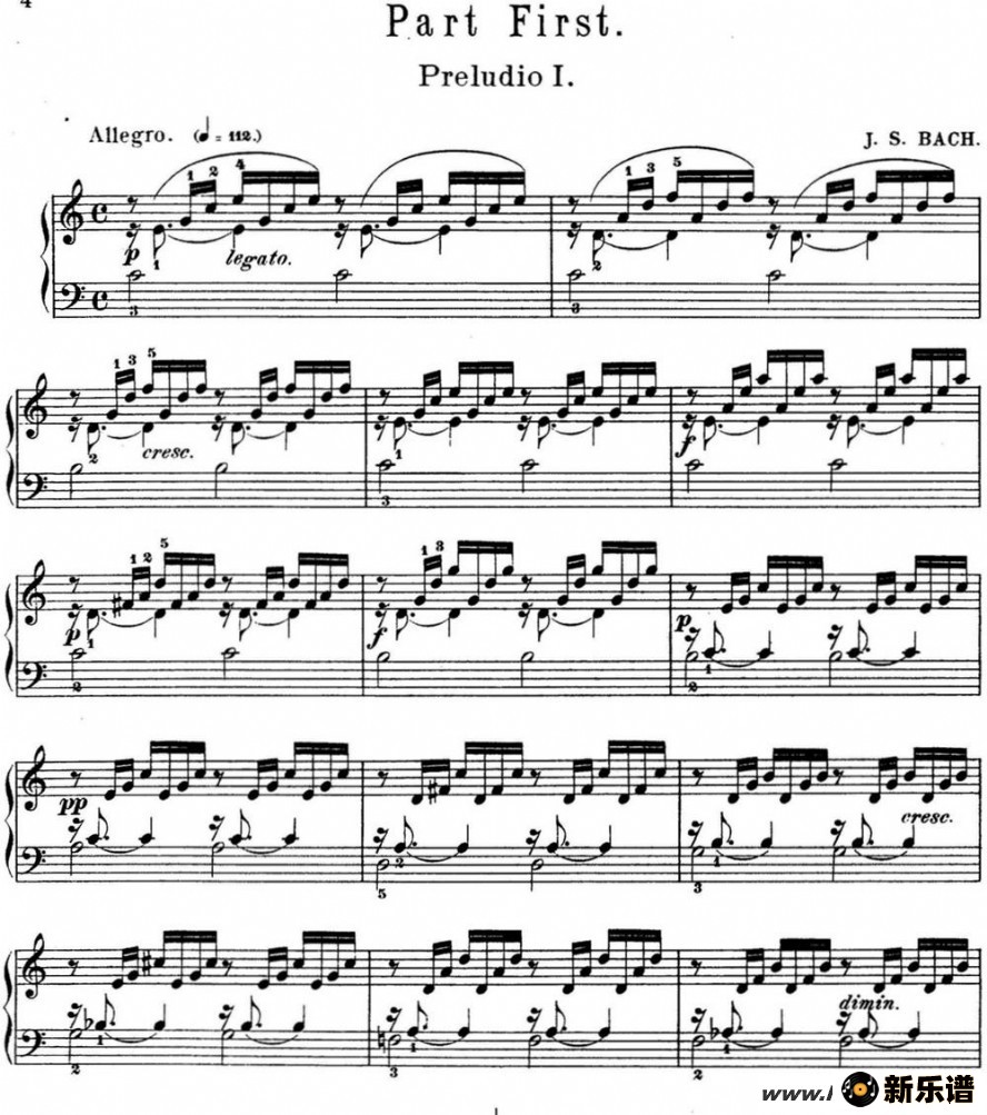 歌曲巴赫《平均律钢琴曲集·第一卷》之前奏曲I的简谱歌谱下载