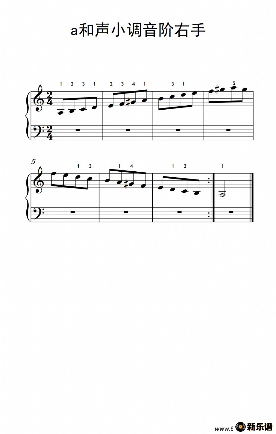 歌曲第一级 3.a和声小调音阶右手考级教程 1-3级）的简谱歌谱下载