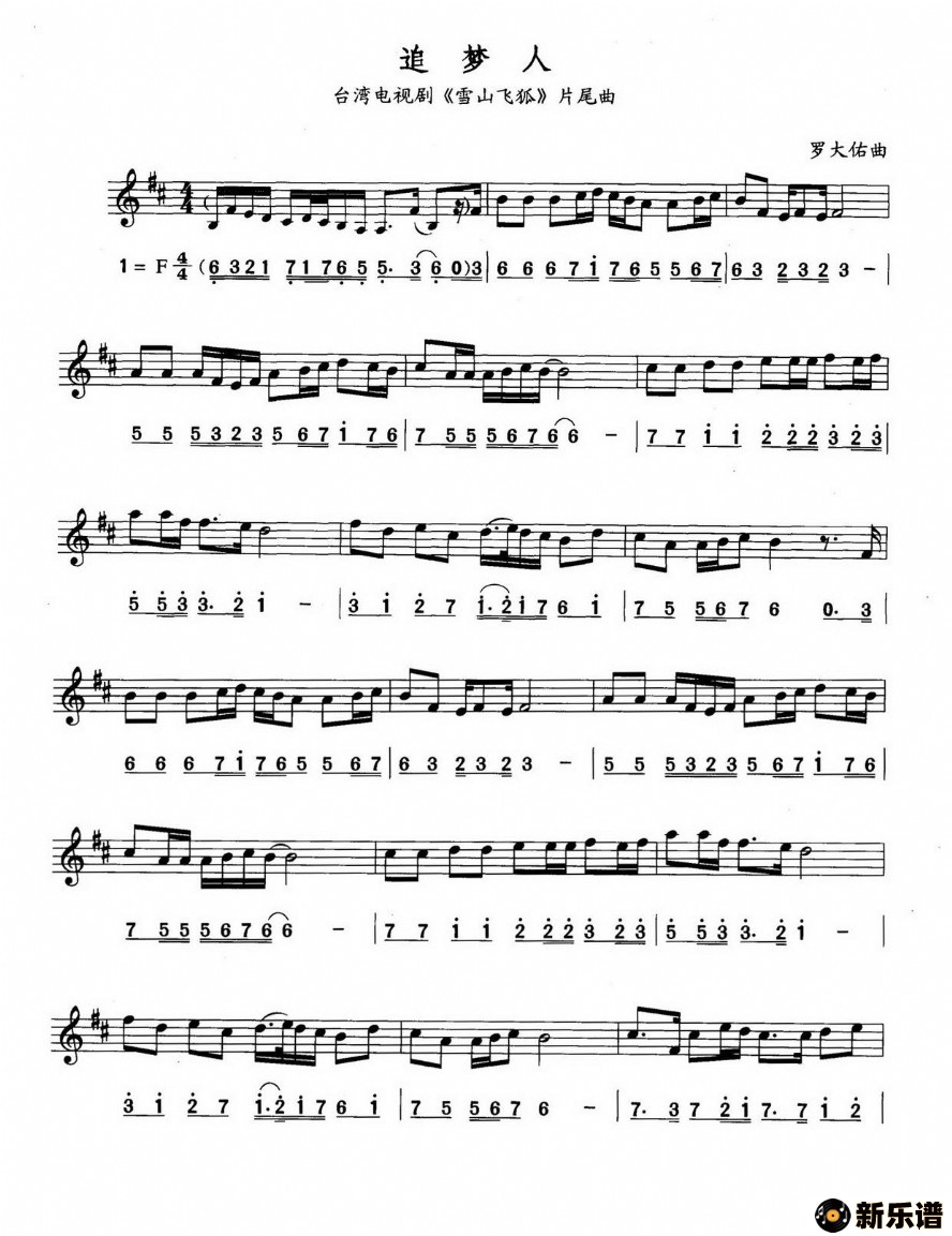 歌曲追梦人的简谱歌谱下载