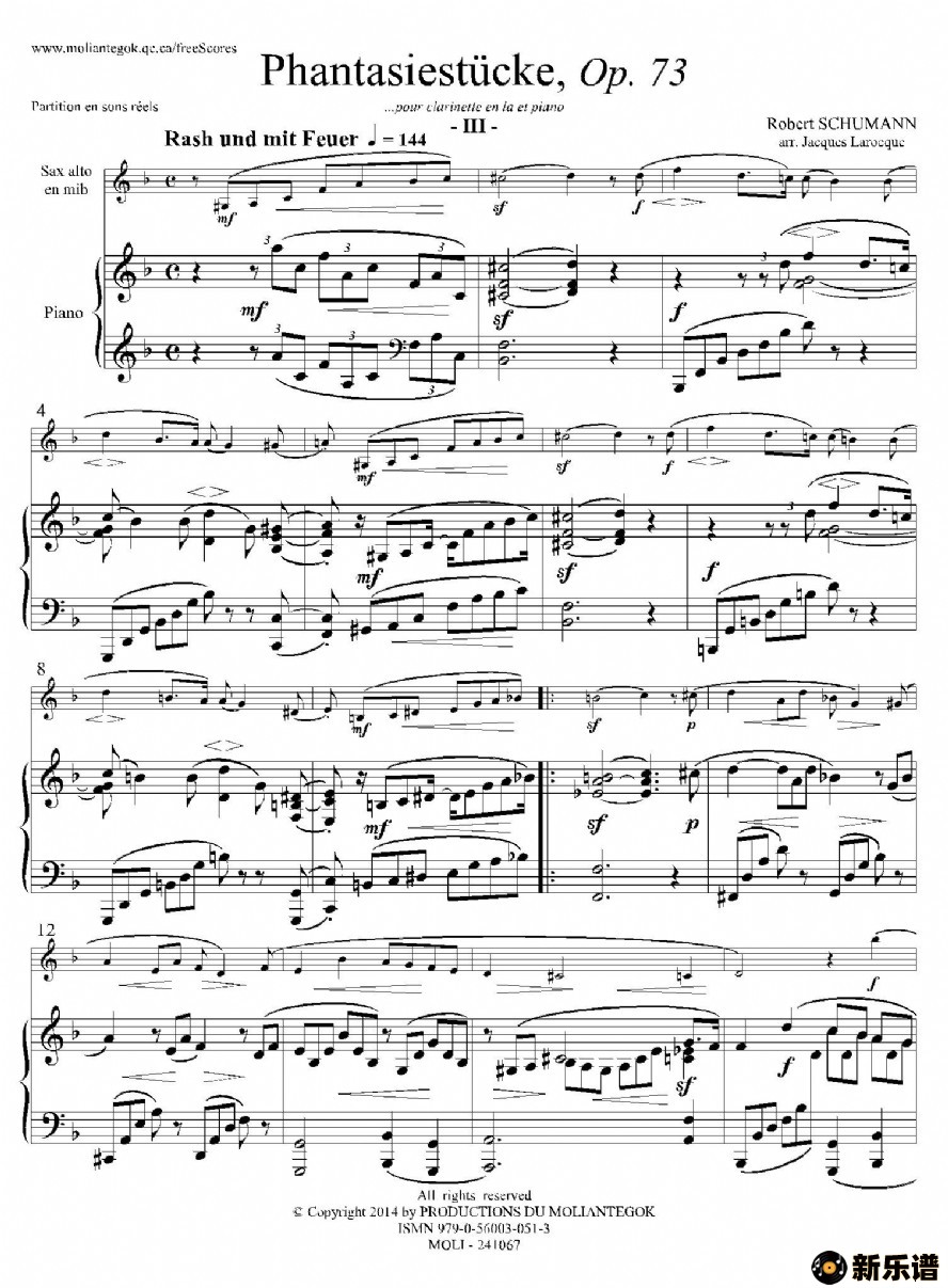 歌曲舒曼幻想曲三首 op73的简谱歌谱下载