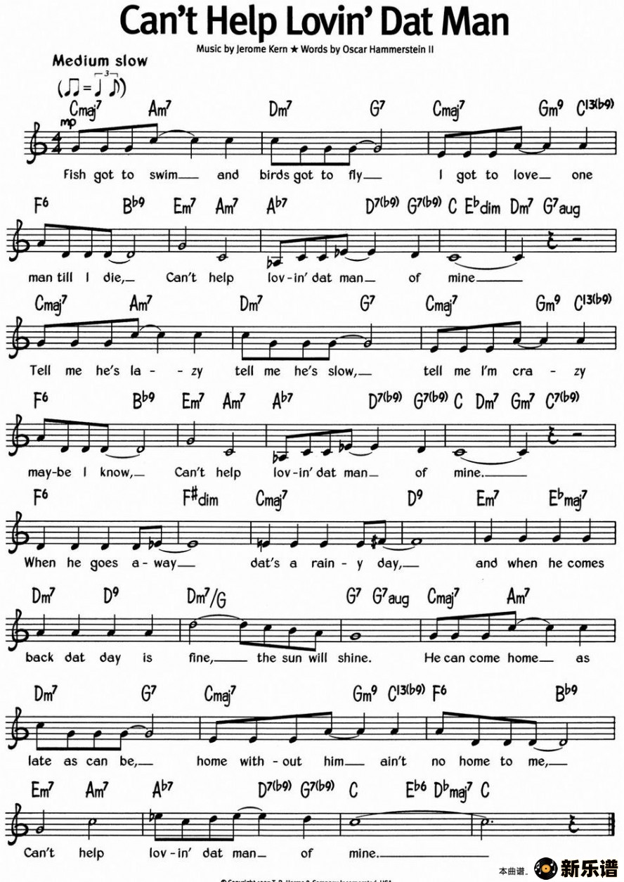 歌曲蓝调音乐：can’t help lovin’ dat man的简谱歌谱下载