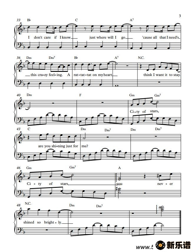 歌曲city of stars的简谱歌谱下载
