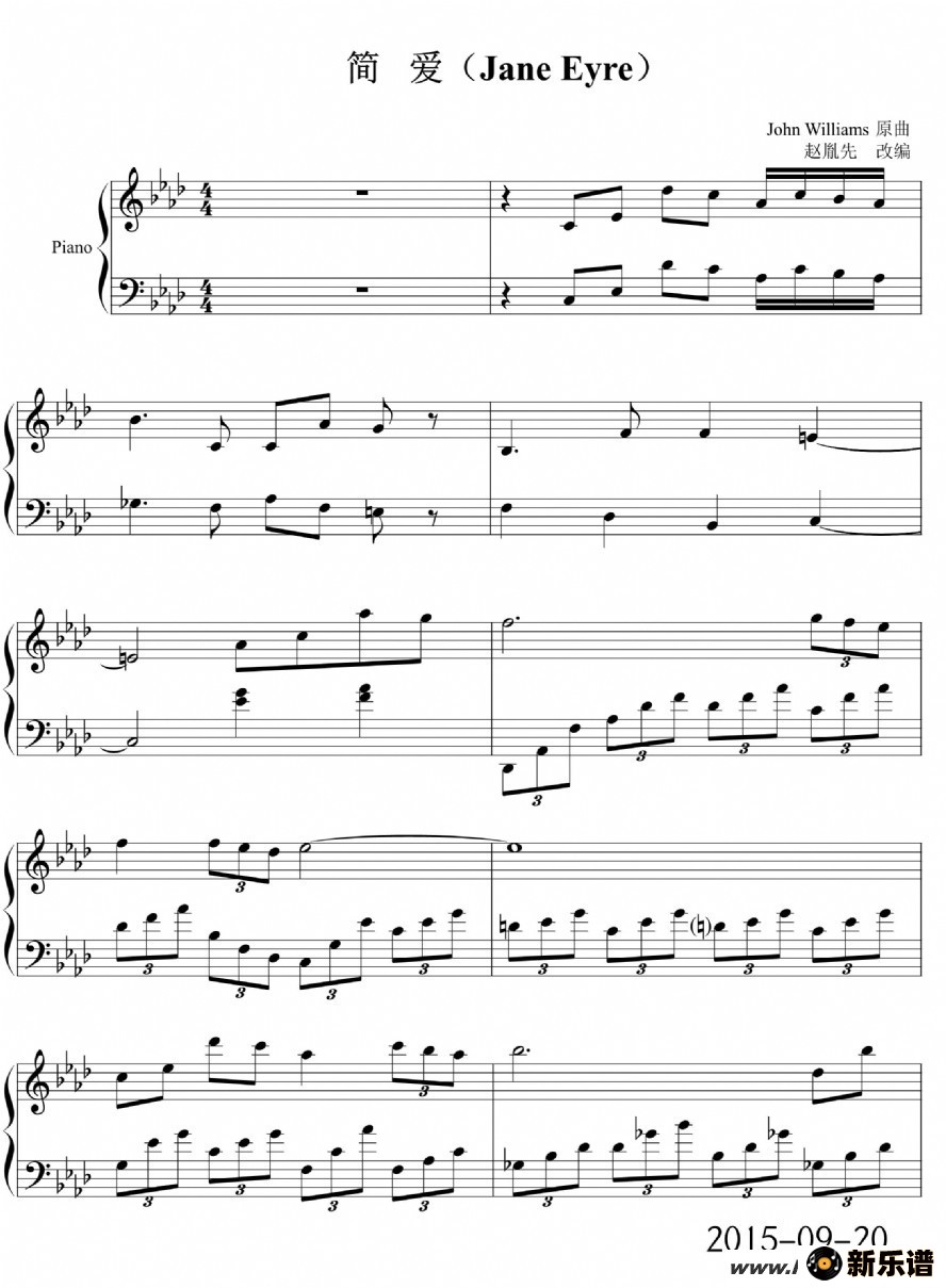 歌曲赵胤先钢琴曲谱《简爱jane eyre》（电影《简爱jane eyre》1970年版主题音乐）的简谱歌谱下载