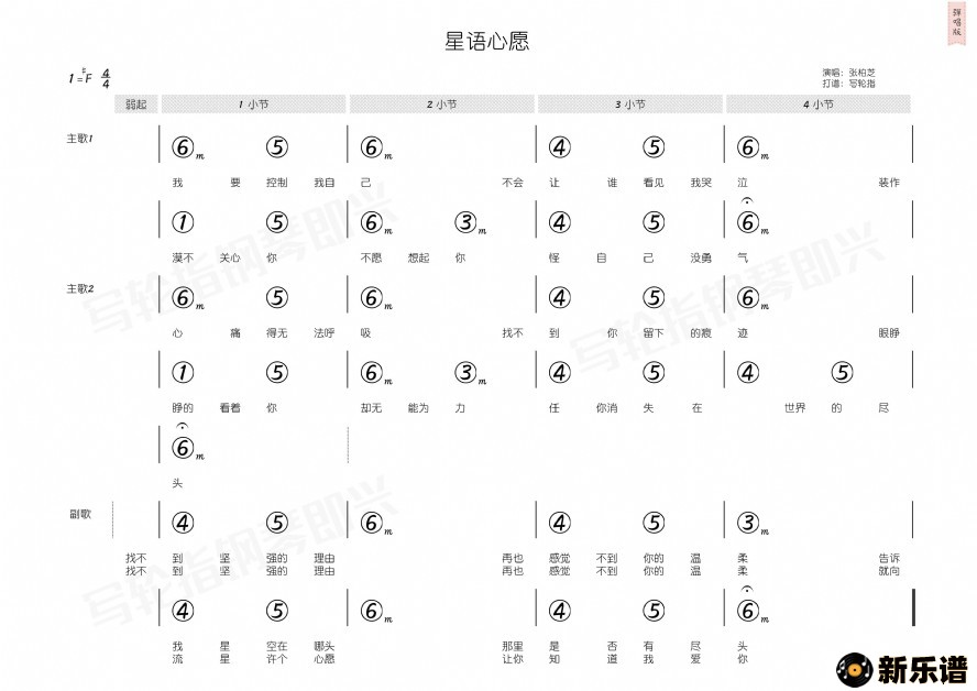 歌曲星语心愿的简谱歌谱下载