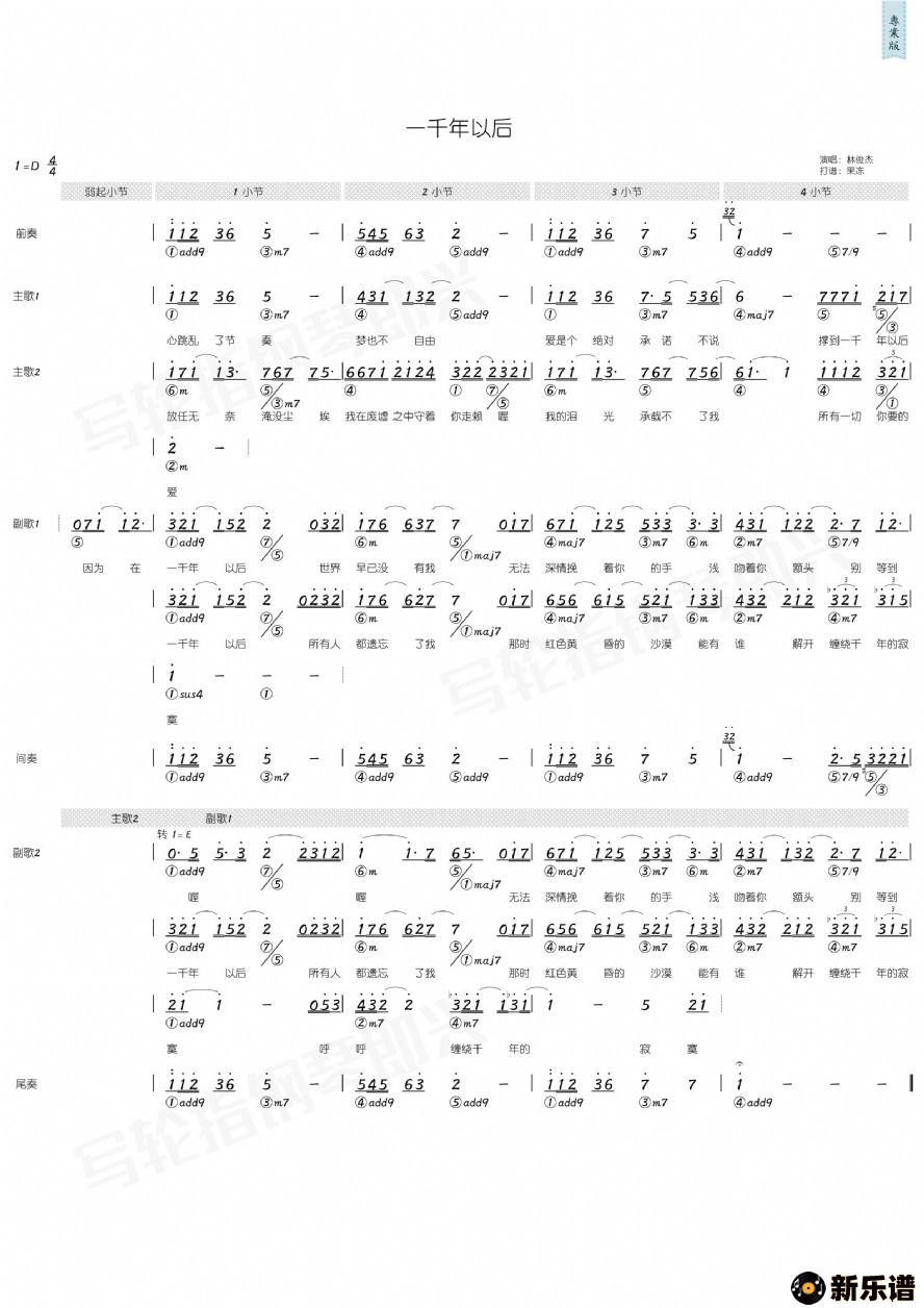 歌曲一千年以后的简谱歌谱下载