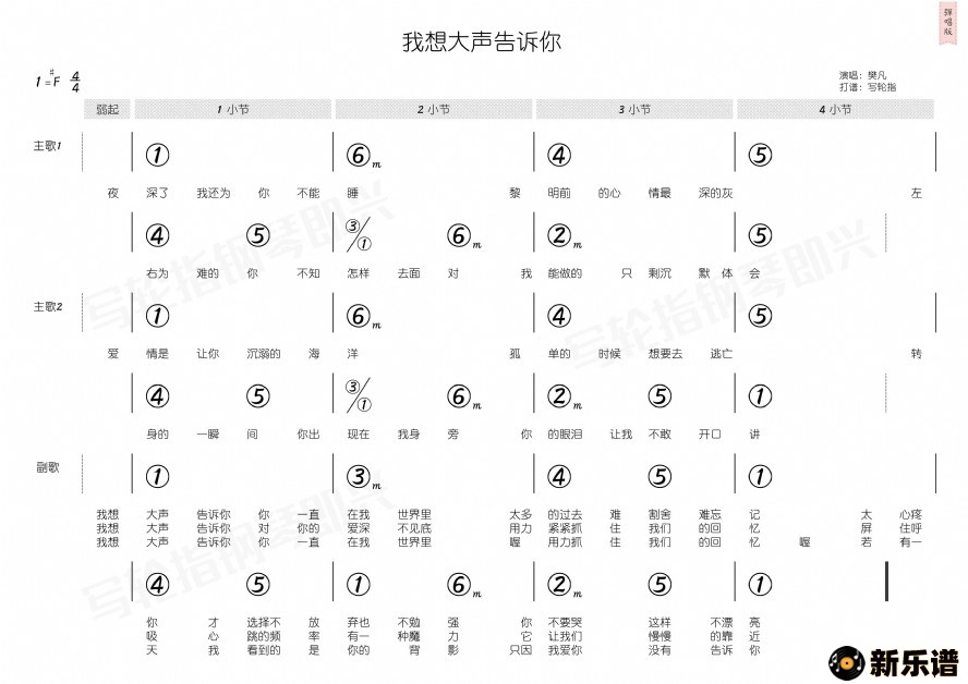 歌曲我想大声告诉你的简谱歌谱下载