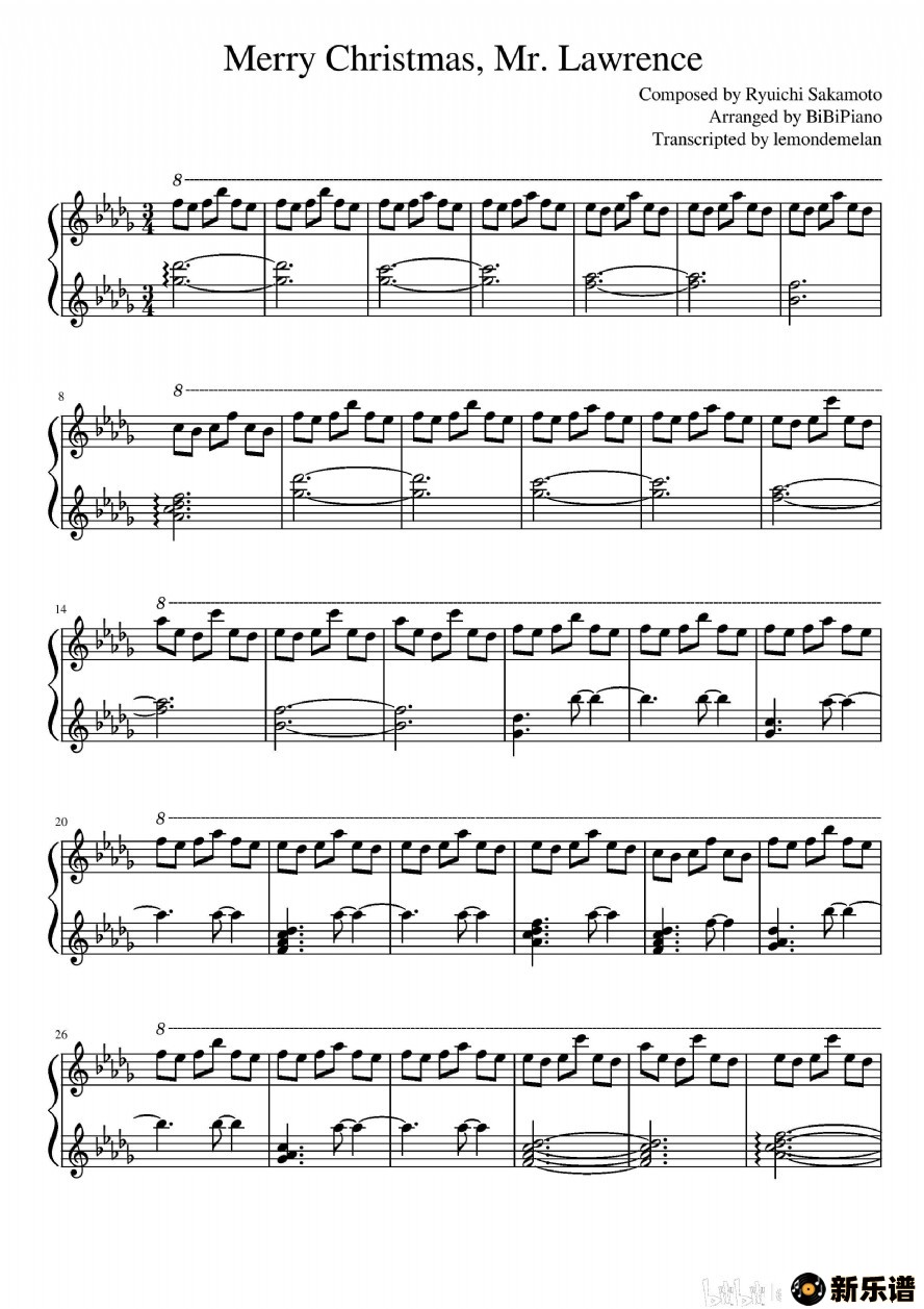 歌曲merry christmas mr. lawrence的简谱歌谱下载
