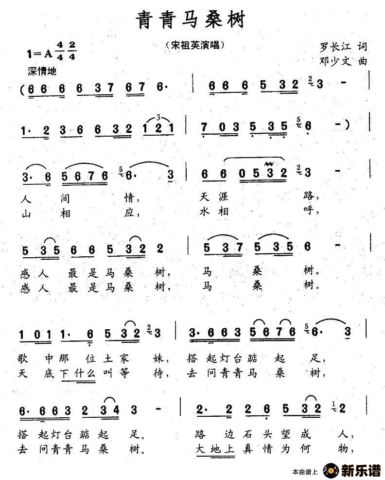歌曲青青马桑树的简谱歌谱下载