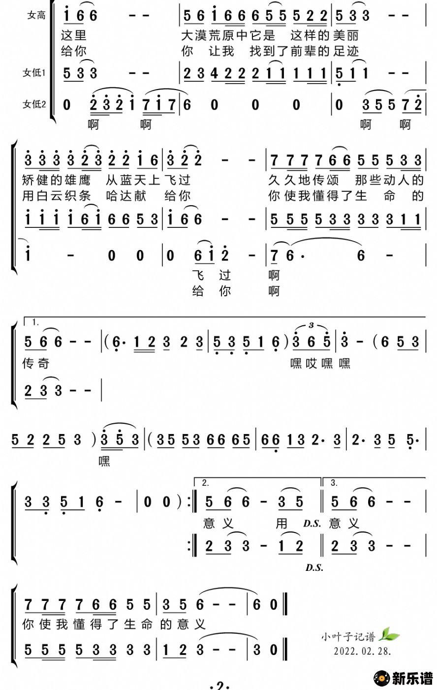 歌曲无名花（合唱谱）的简谱歌谱下载